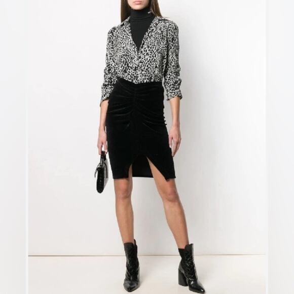 Revolve IRO Woman Astro Ruched Preppy Whimsygoth Sexy Velvet Skirt Black Size M - Picture 3 of 16